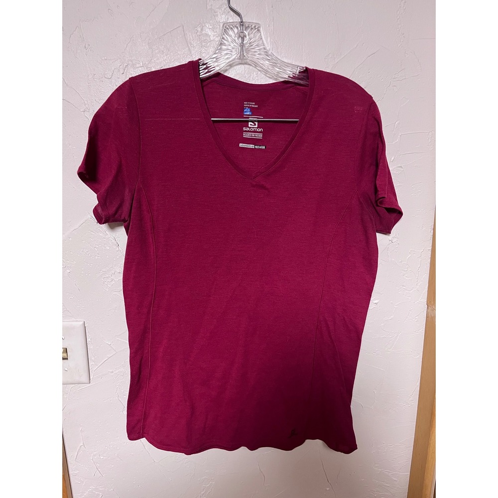 Salomon Womens AdvancedSkin ActiveDry V-Neck Performance T-Shirt Pink Large